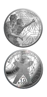 Image of 10 euro coin - XIII Special Olympics World Summer Games Athens 2011 - The Event | Greece 2011.  The Silver coin is of Proof quality.