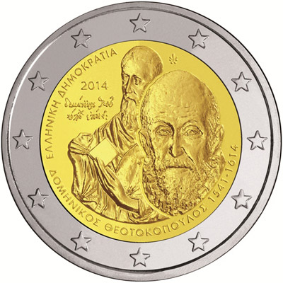 Image of 2 euro coin - 400 years since the Death of Domenikos Theotokopoulos | Greece 2014