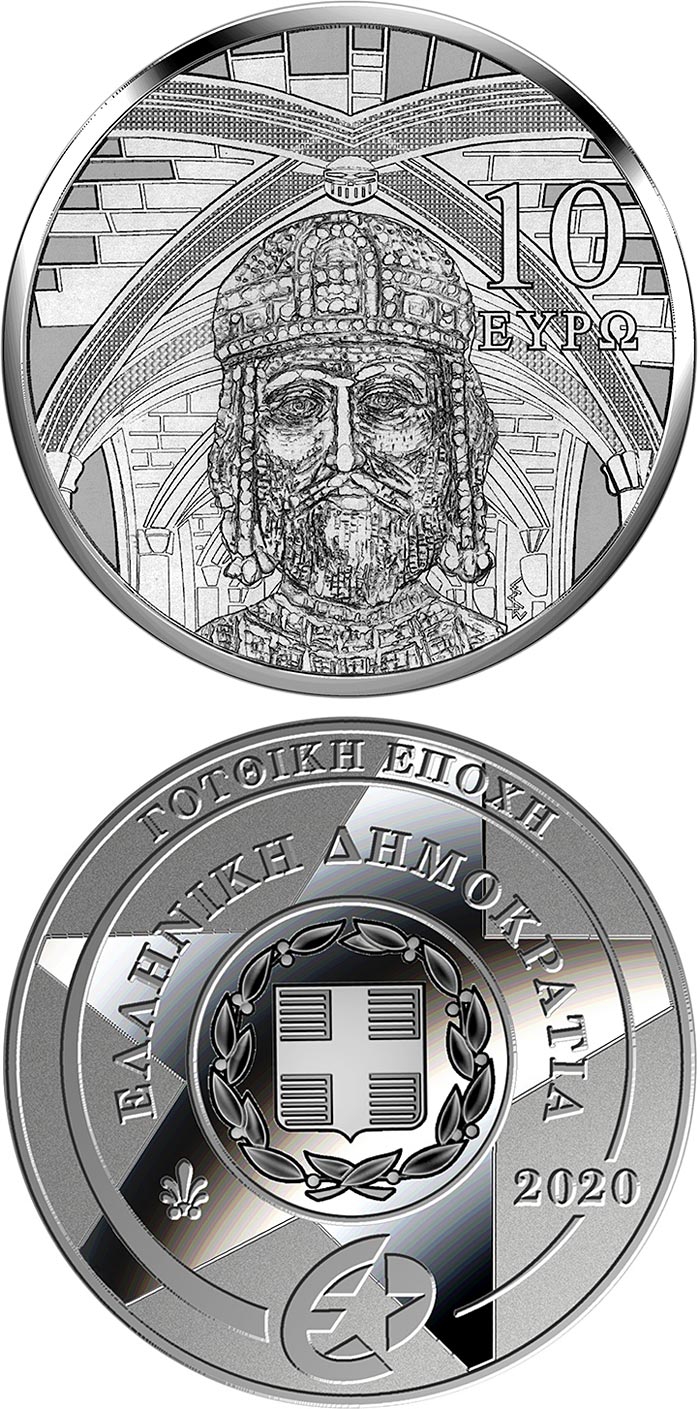 Image of 10 euro coin - Europa Star 2020 - Gothic | Greece 2020.  The Silver coin is of Proof quality.