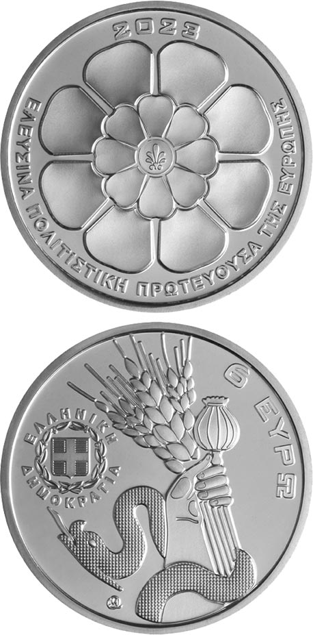 Image of 6 euro coin - 2023 – Eleusis European Capital of Culture | Greece 2023.  The Silver coin is of Proof quality.