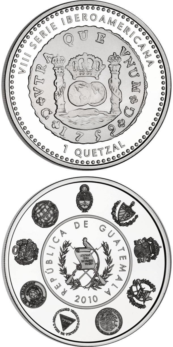 Image of 1 quetzal coin - Historic Ibero-American Coins | Guatemala 2010.  The Silver coin is of Proof quality.