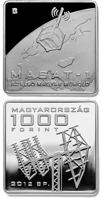 Image of 1000 forint coin - The Launch of Hungary's First Satellite MASAT-1 | Hungary 2012.  The Copper–Nickel (CuNi) coin is of Proof, BU quality.