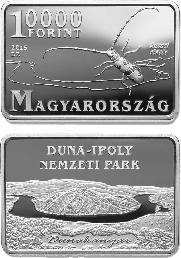 Image of 10000 forint coin - Danube-Ipoly National Park  | Hungary 2015.  The Silver coin is of Proof, BU quality.