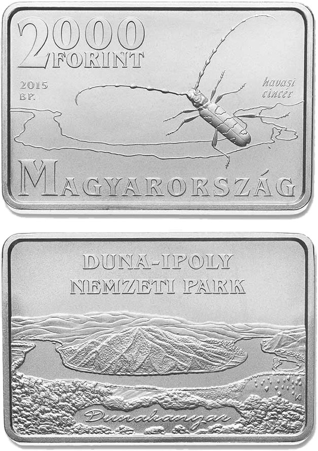 Image of 2000 forint coin - Danube-Ipoly National Park  | Hungary 2015.  The Silver coin is of Proof, BU quality.