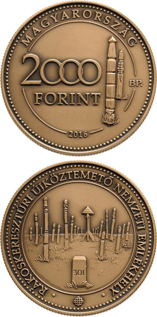 Image of 2000 forint coin - New Public Cemetery of Rákoskeresztúr | Hungary 2016