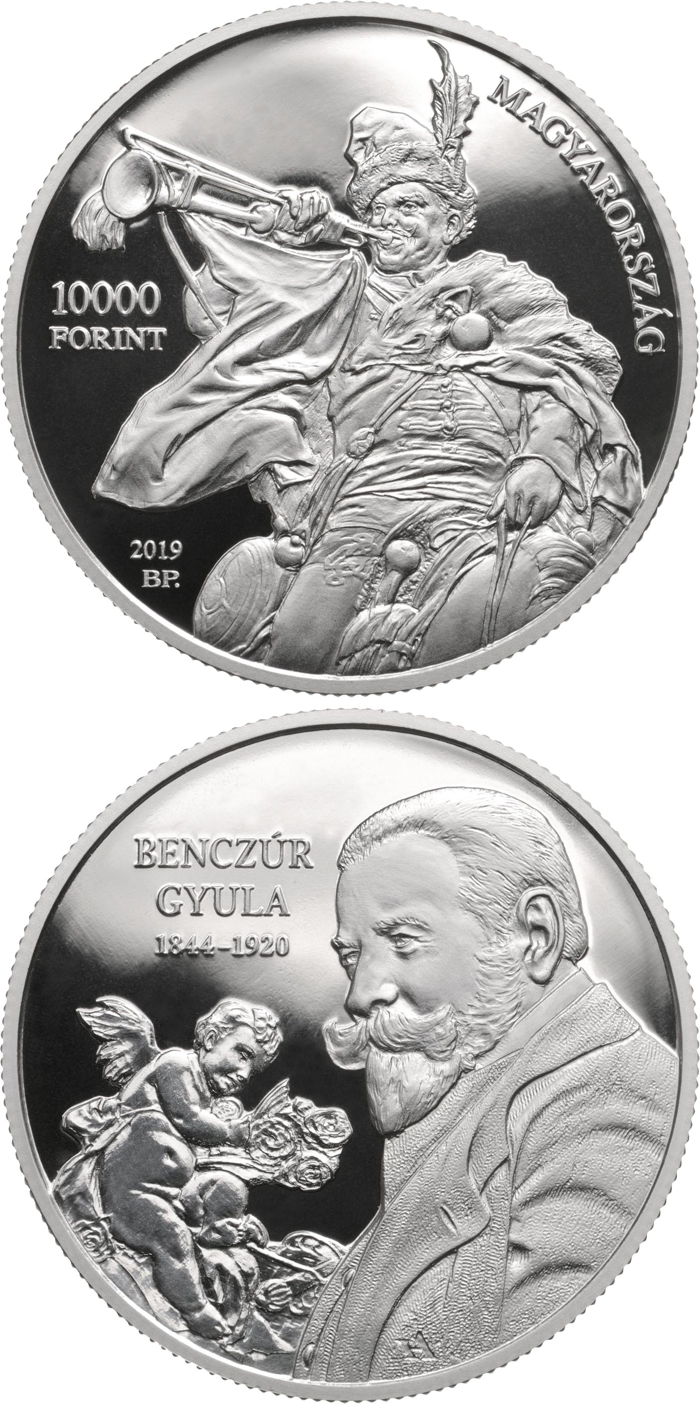 Image of 10000 forint coin - 175th anniversary of the birth of Gyula Benczúr | Hungary 2019.  The Silver coin is of Proof quality.
