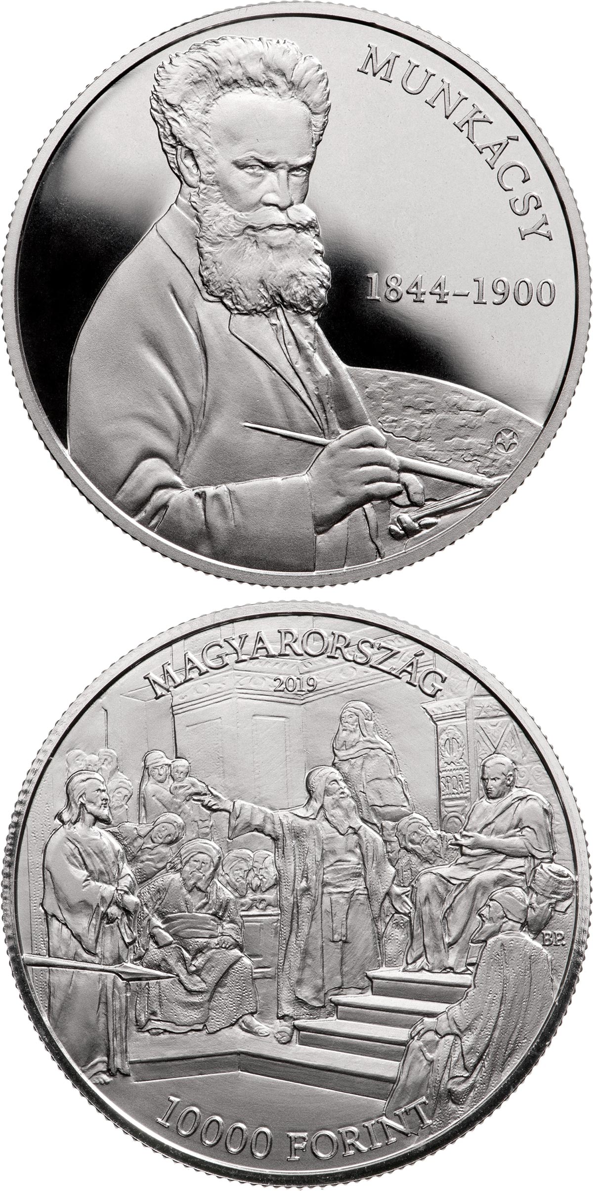 Image of 10000 forint coin - 175th anniversary of Mihály Munkácsy’s birth | Hungary 2019.  The Silver coin is of Proof quality.