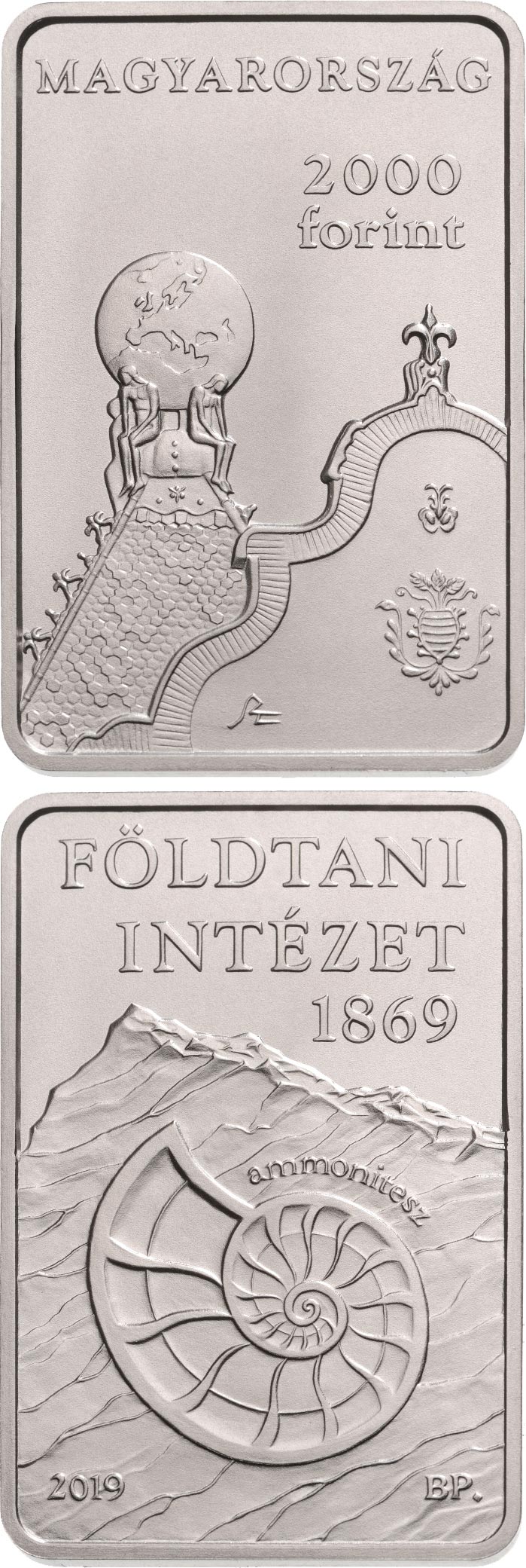 Image of 2000 forint coin - The 150th anniversary of the foundation
of the Geological Institute | Hungary 2019.  The Copper–Nickel (CuNi) coin is of BU quality.