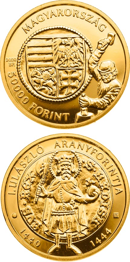 Image of 50000 forint coin - The Golden florin of Vladislaus I | Hungary 2020.  The Gold coin is of Proof quality.