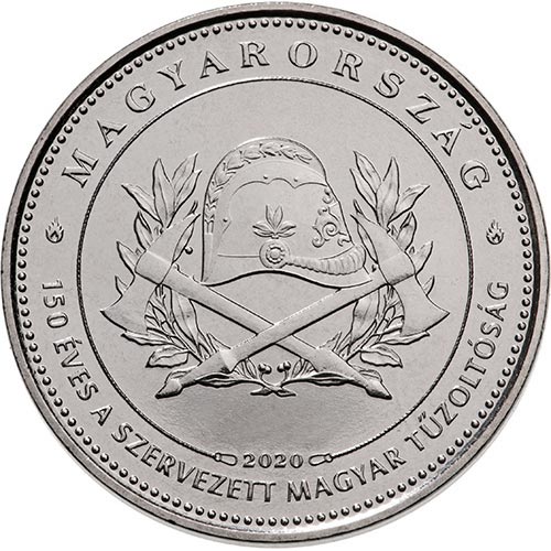 Image of 50 forint coin - 150 years of organised fire departments in Hungary | Hungary 2020.  The Copper–Nickel (CuNi) coin is of BU quality.