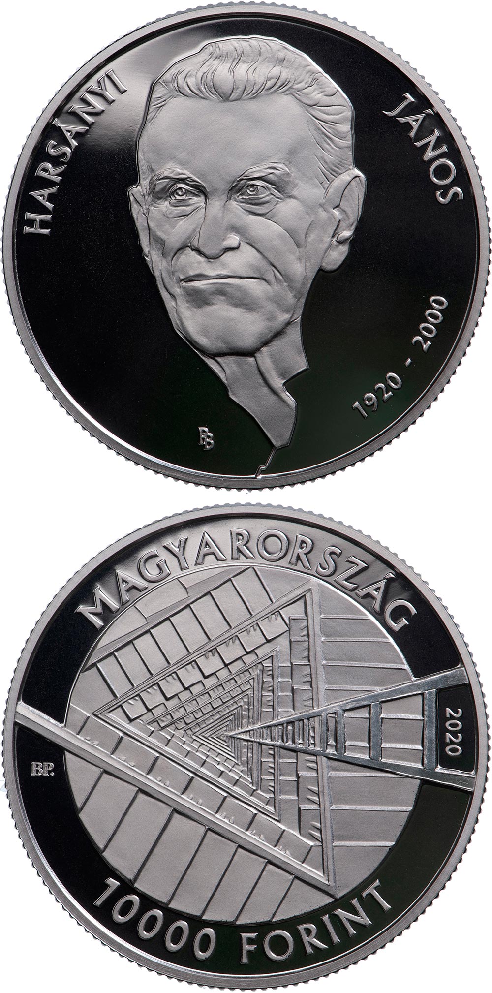 Image of 10000 forint coin - 100th Anniversary of the Birth of János Harsányi | Hungary 2020.  The Silver coin is of Proof quality.