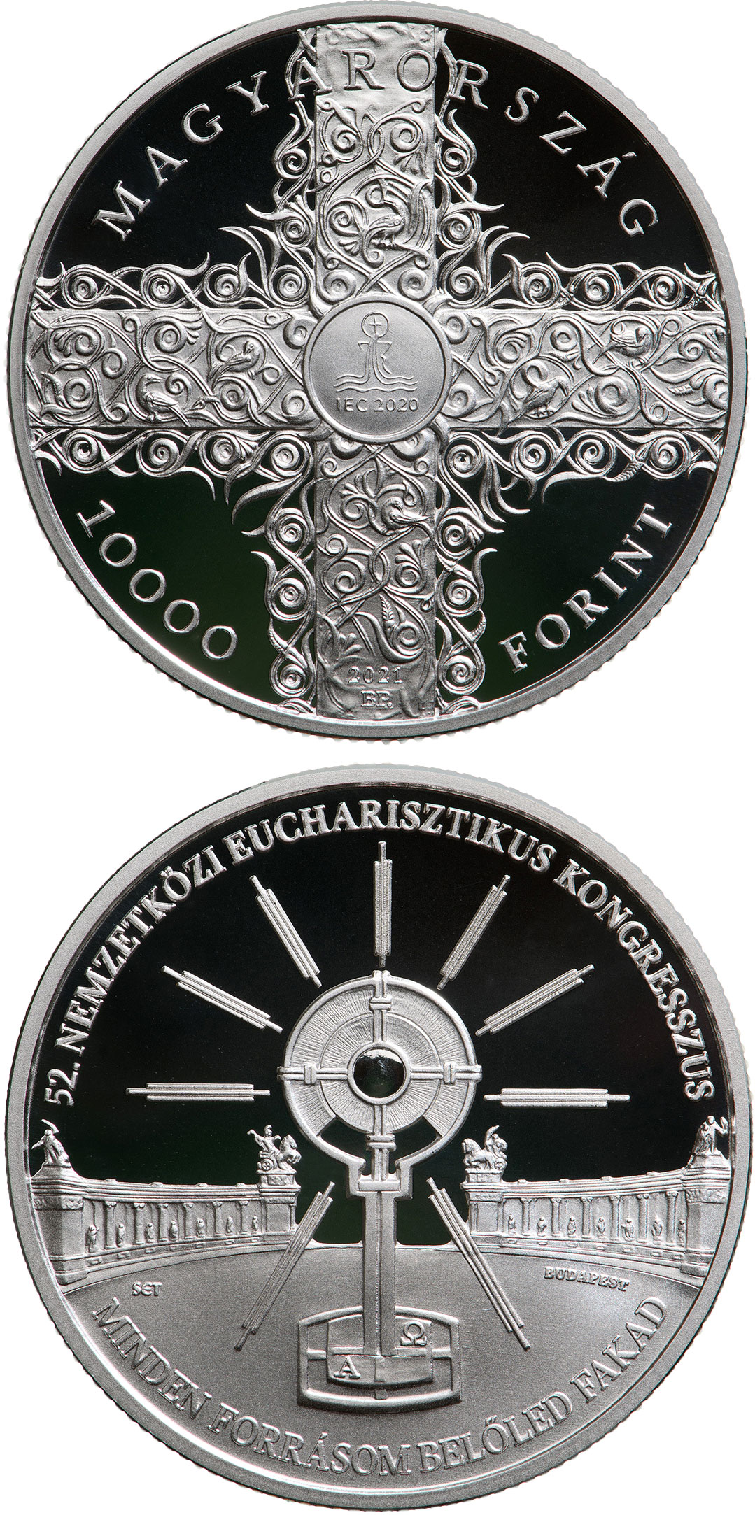 Image of 10000 forint coin - 52nd International Eucharistic Congress | Hungary 2021.  The Silver coin is of Proof quality.