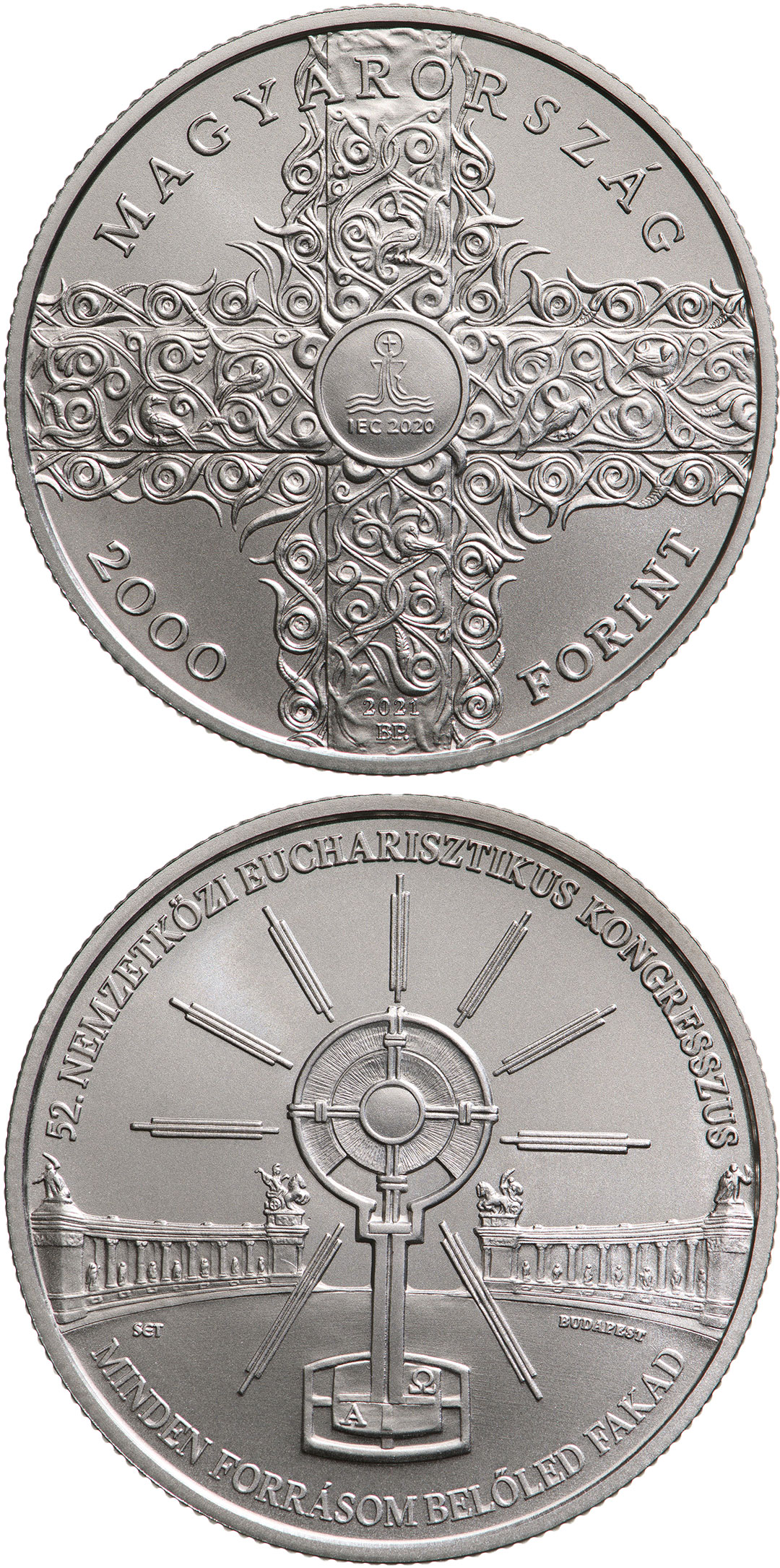 Image of 2000 forint coin - 52nd International Eucharistic Congress | Hungary 2021.  The Copper–Nickel (CuNi) coin is of BU quality.