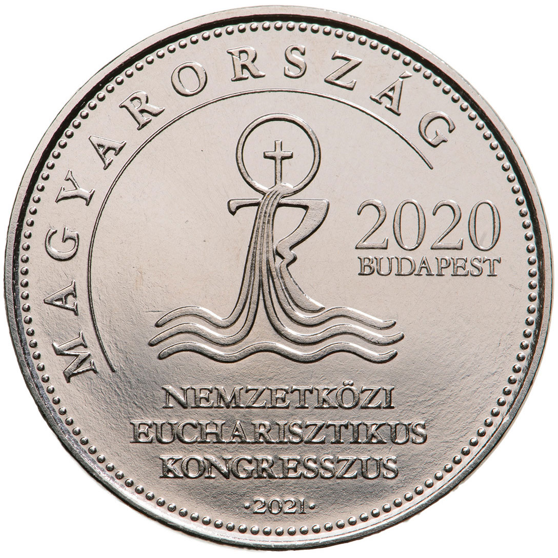 Image of 50 forint coin - 52nd International Eucharistic Congress | Hungary 2021.  The Copper–Nickel (CuNi) coin is of BU quality.