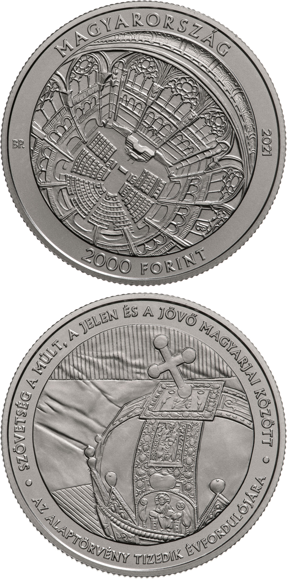 Image of 2000 forint coin - 10th anniversary of the Fundamental Law entering into force | Hungary 2021.  The Copper–Nickel (CuNi) coin is of BU quality.