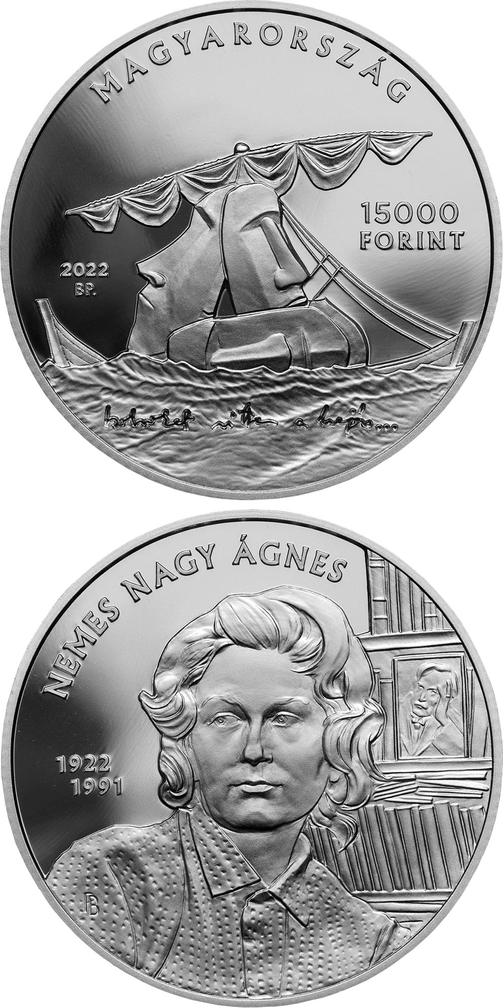 Image of 15000 forint coin - 100th anniversary of the birth of Ágnes Nemes Nagy | Hungary 2022.  The Silver coin is of Proof quality.