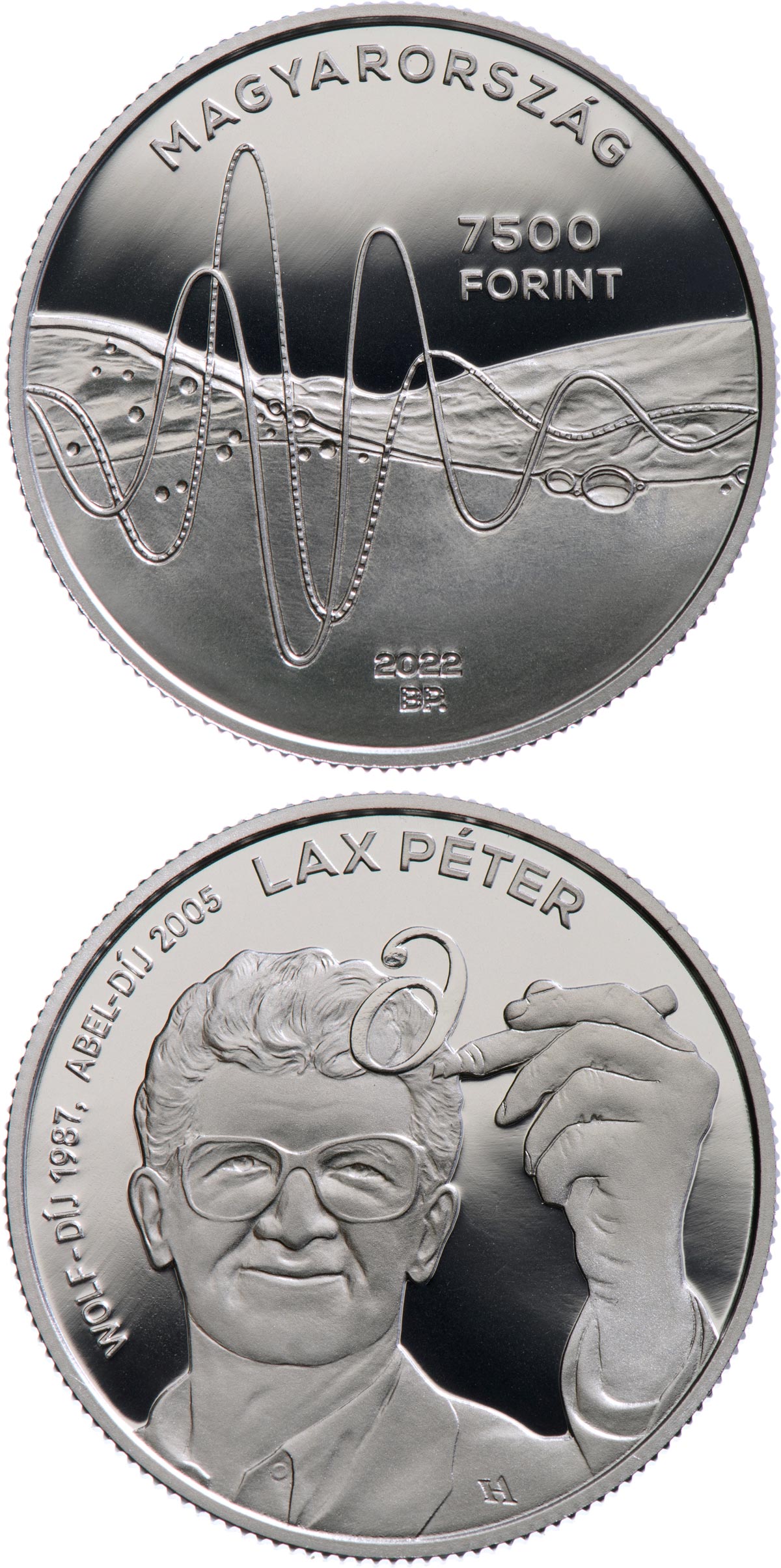 Image of 7500 forint coin - Wolf Prize Winners of Hungarian Descent | Hungary 2022.  The Silver coin is of Proof quality.