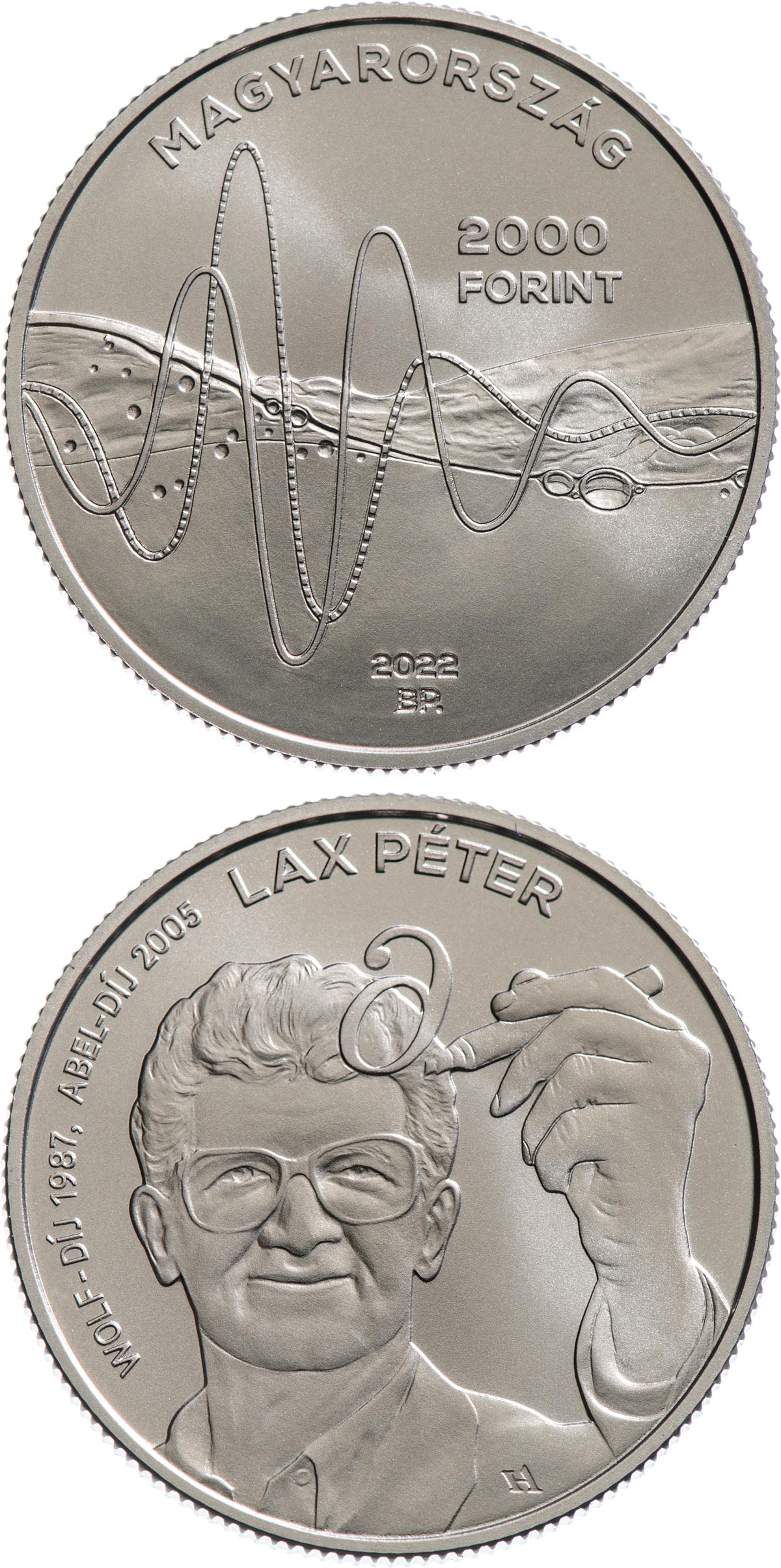 Image of 2000 forint coin - Péter Lax | Hungary 2022.  The Copper–Nickel (CuNi) coin is of BU quality.