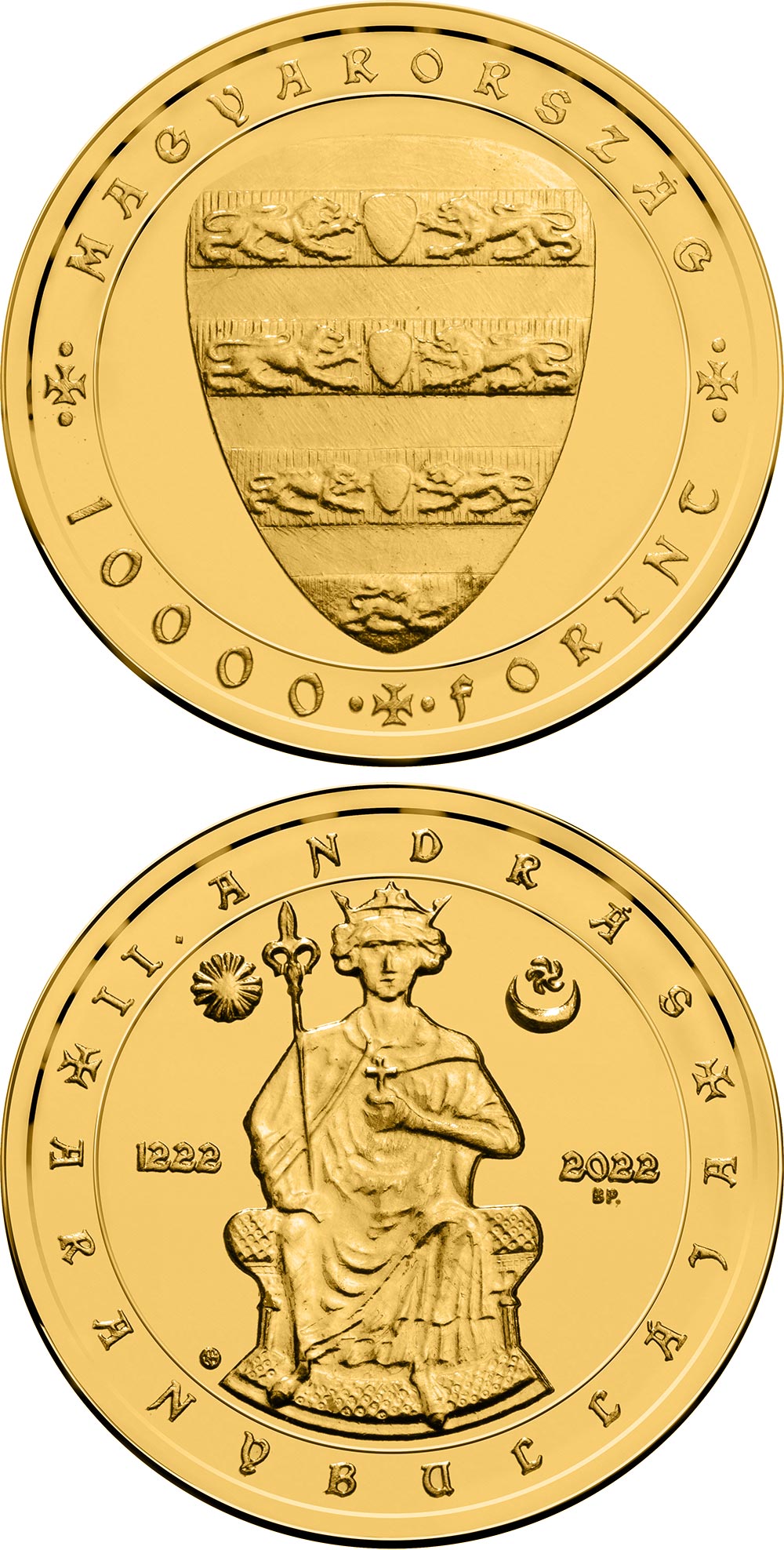 Image of 10000 forint coin - The Golden Bull of Andrew II | Hungary 2022.  The Gold coin is of UNC quality.