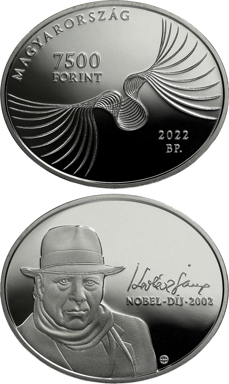 Image of 7500 forint coin - Imre Kertész | Hungary 2022.  The Silver coin is of Proof quality.