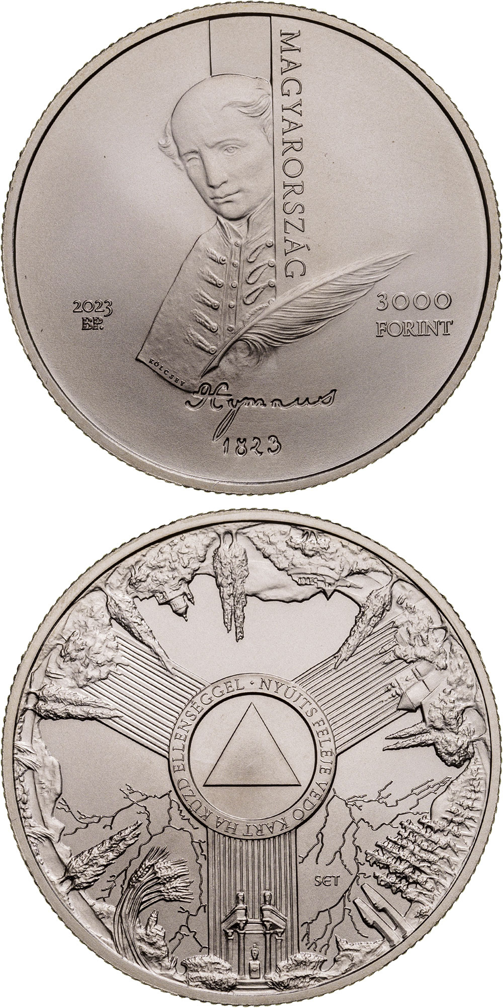 Image of 2000 forint coin - 200th anniversary of the writing of the poem Hymn | Hungary 2023.  The Copper–Nickel (CuNi) coin is of BU quality.