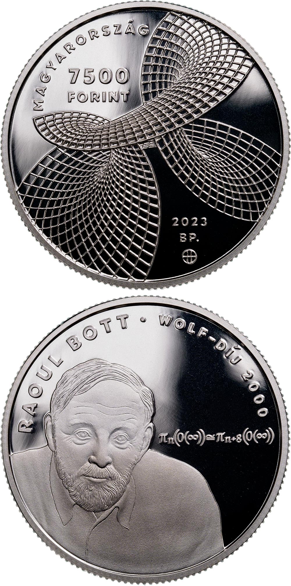 Image of 7500 forint coin - Raoul Bott | Hungary 2023.  The Silver coin is of Proof quality.