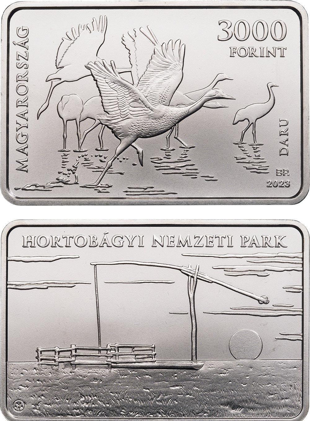 Image of 3000 forint coin - Hortobágy National Park | Hungary 2023.  The Copper–Nickel (CuNi) coin is of BU quality.