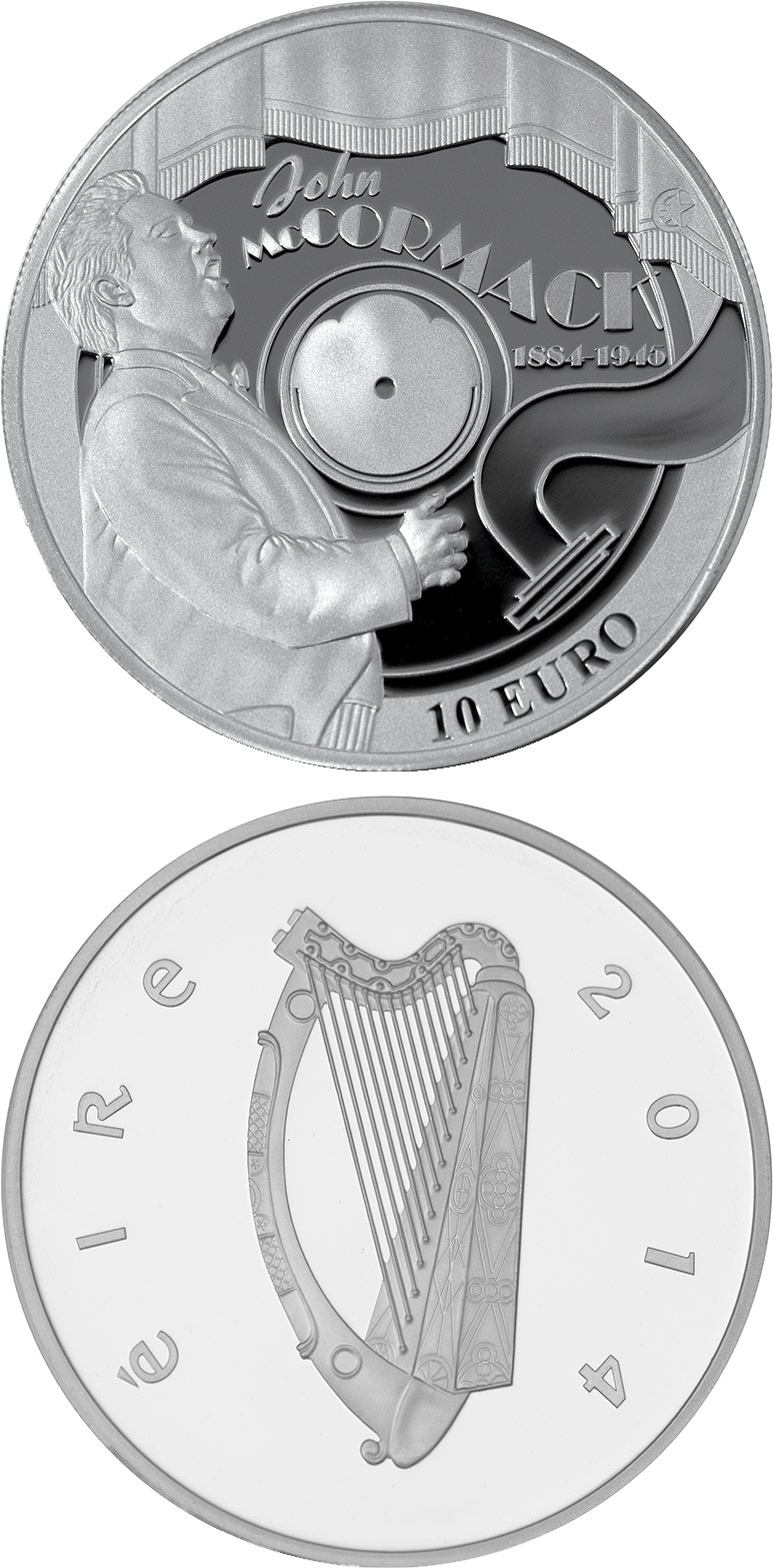 Image of 10 euro coin - Count John McCormack | Ireland 2014.  The Silver coin is of Proof quality.