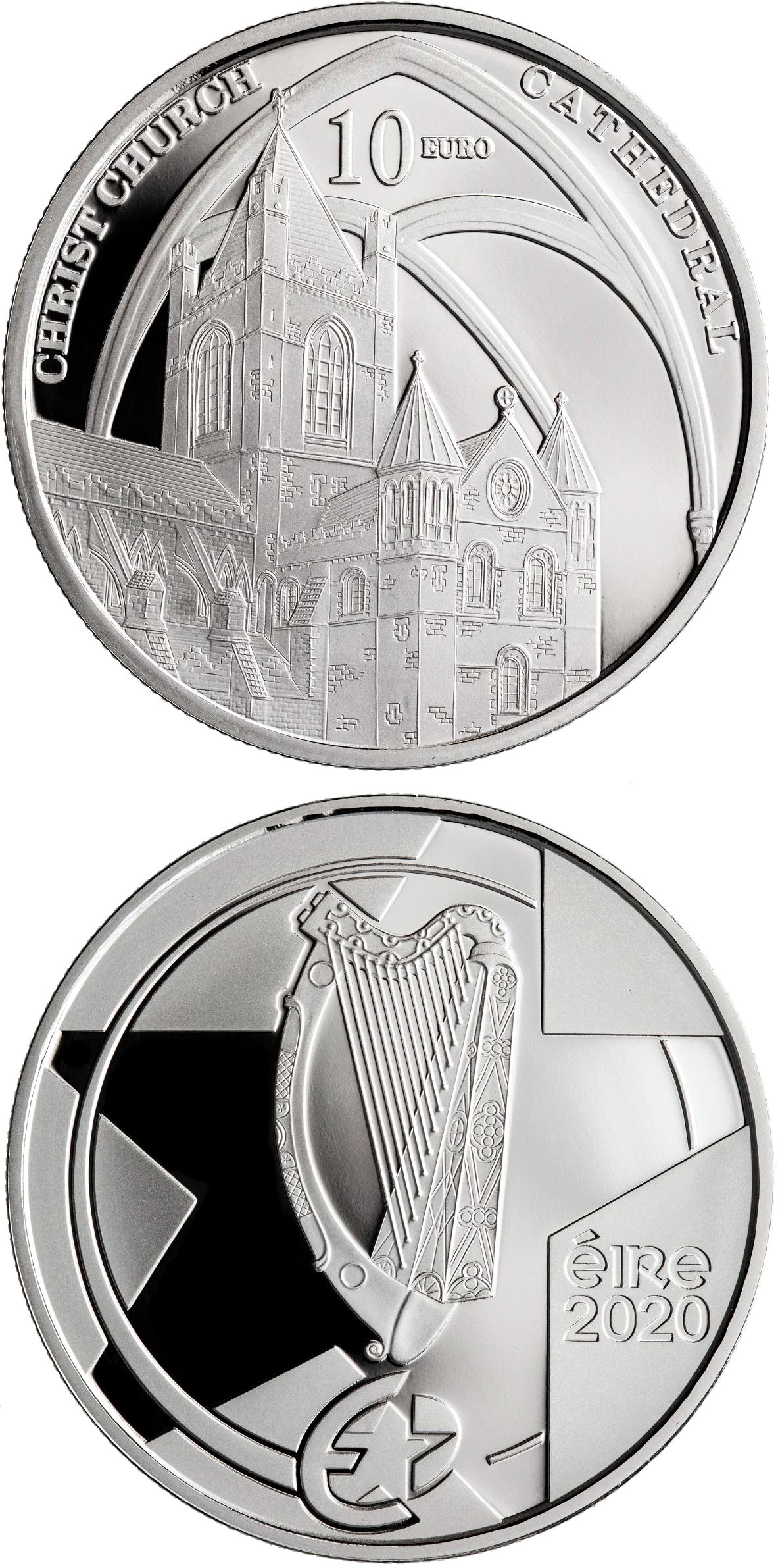 Image of 10 euro coin - Gothic Architecture in Ireland | Ireland 2020.  The Silver coin is of Proof quality.