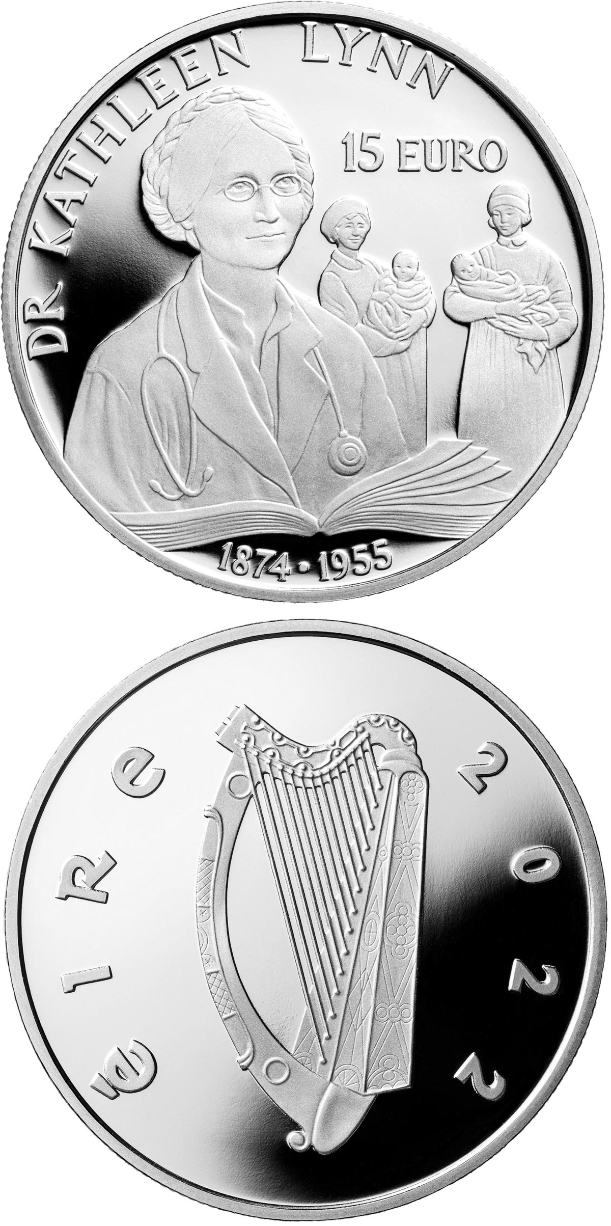 Image of 15 euro coin - Dr Kathleen Lynn | Ireland 2022.  The Silver coin is of Proof quality.
