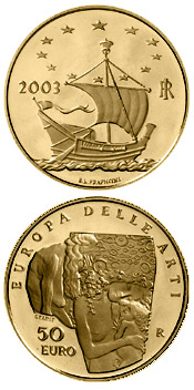 50 euro coin Europe of the Arts - Gustav Klimt - Austria | Italy 2003