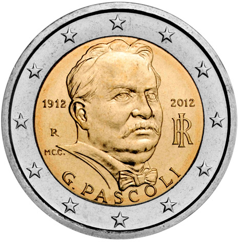 Image of 2 euro coin - 100th Anniversary of the Death of Giovanni Pascoli | Italy 2012