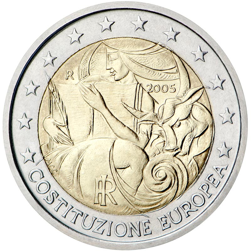 Image of 2 euro coin - 1st Anniversary of the Signing of the European Constitution | Italy 2005