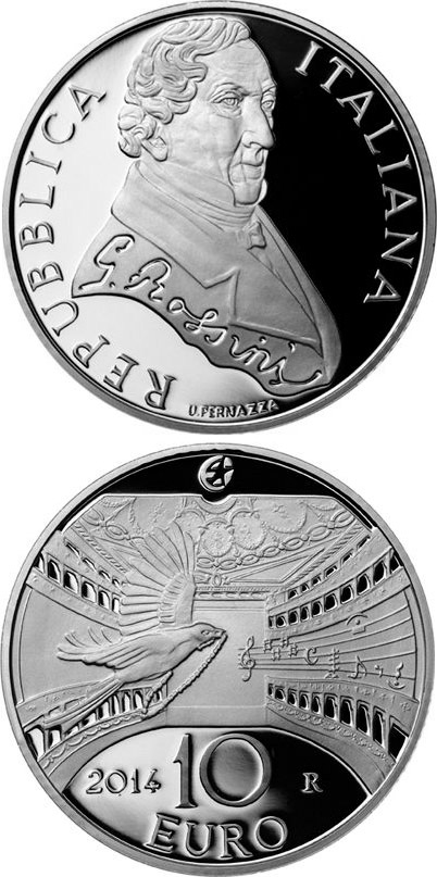 Image of 10 euro coin - Gioachino Rossini | Italy 2014