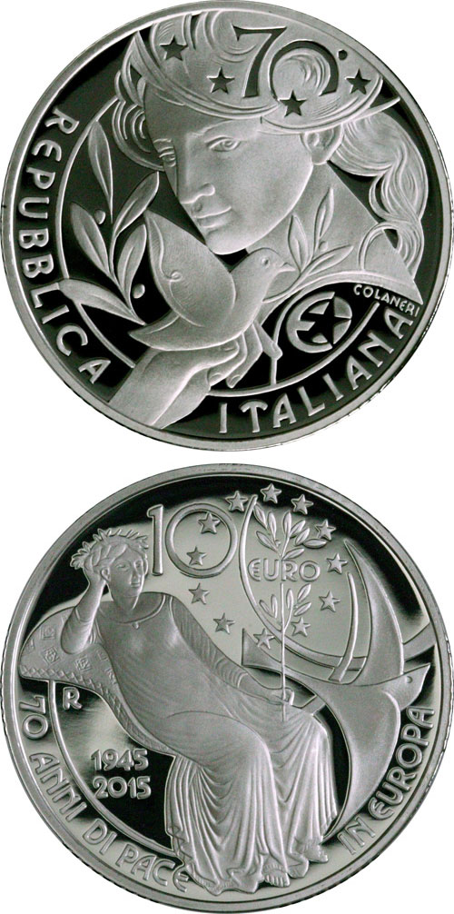 Image of 10 euro coin - 70 Years of United Nations | Italy 2015