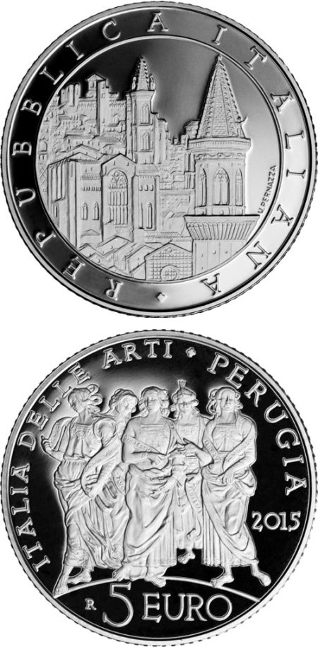 Image of 5 euro coin - Perugia | Italy 2015