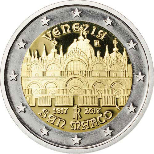 Image of 2 euro coin - 400th Anniversary of the completion of the Basilica of San Marco in Venice | Italy 2017