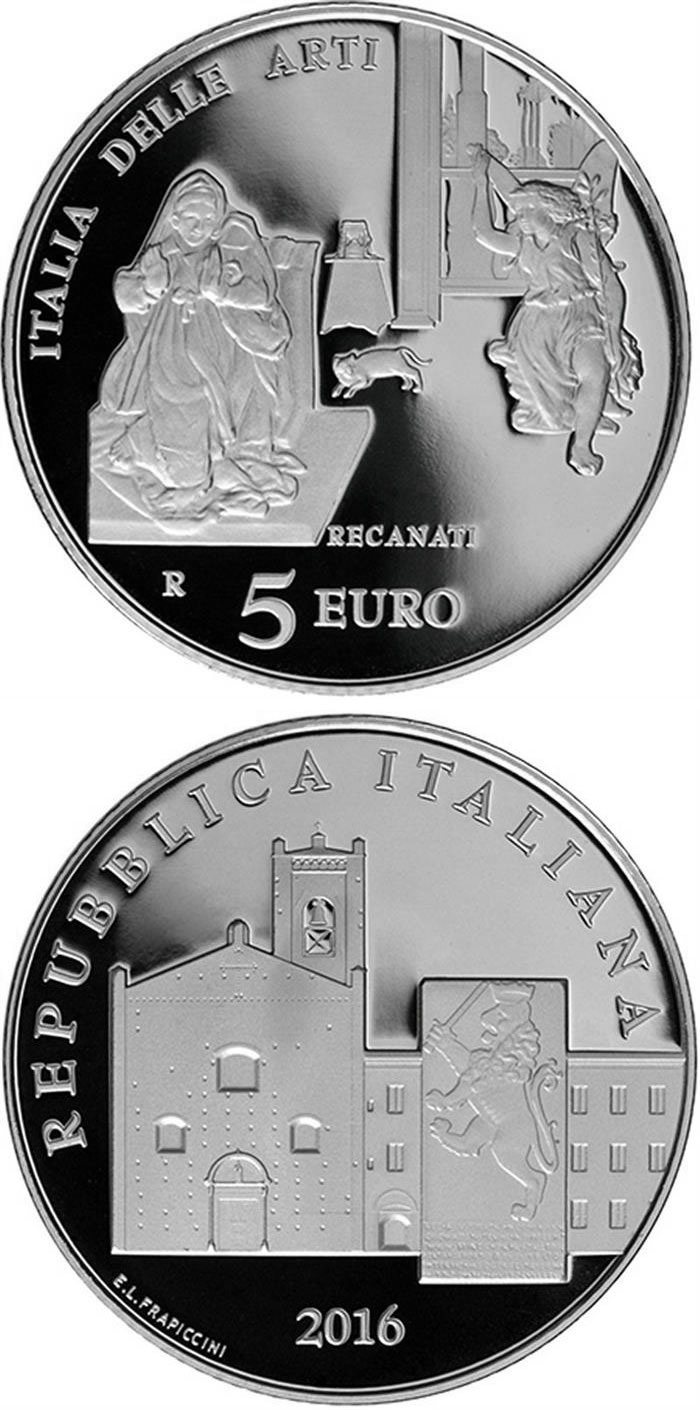 Image of 5 euro coin - Italy of Arts: Recanati | Italy 2016