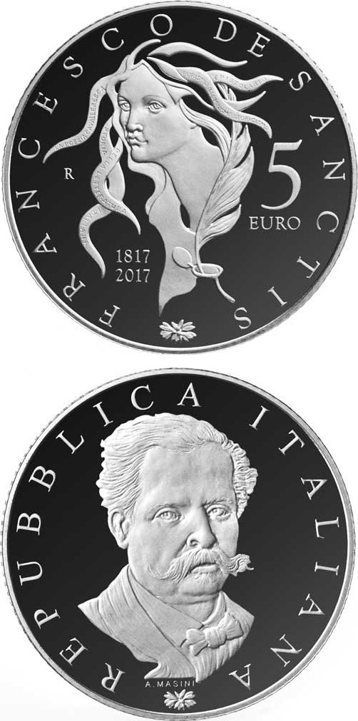 Image of 5 euro coin - Francesco De Sanctis 200 years | Italy 2017