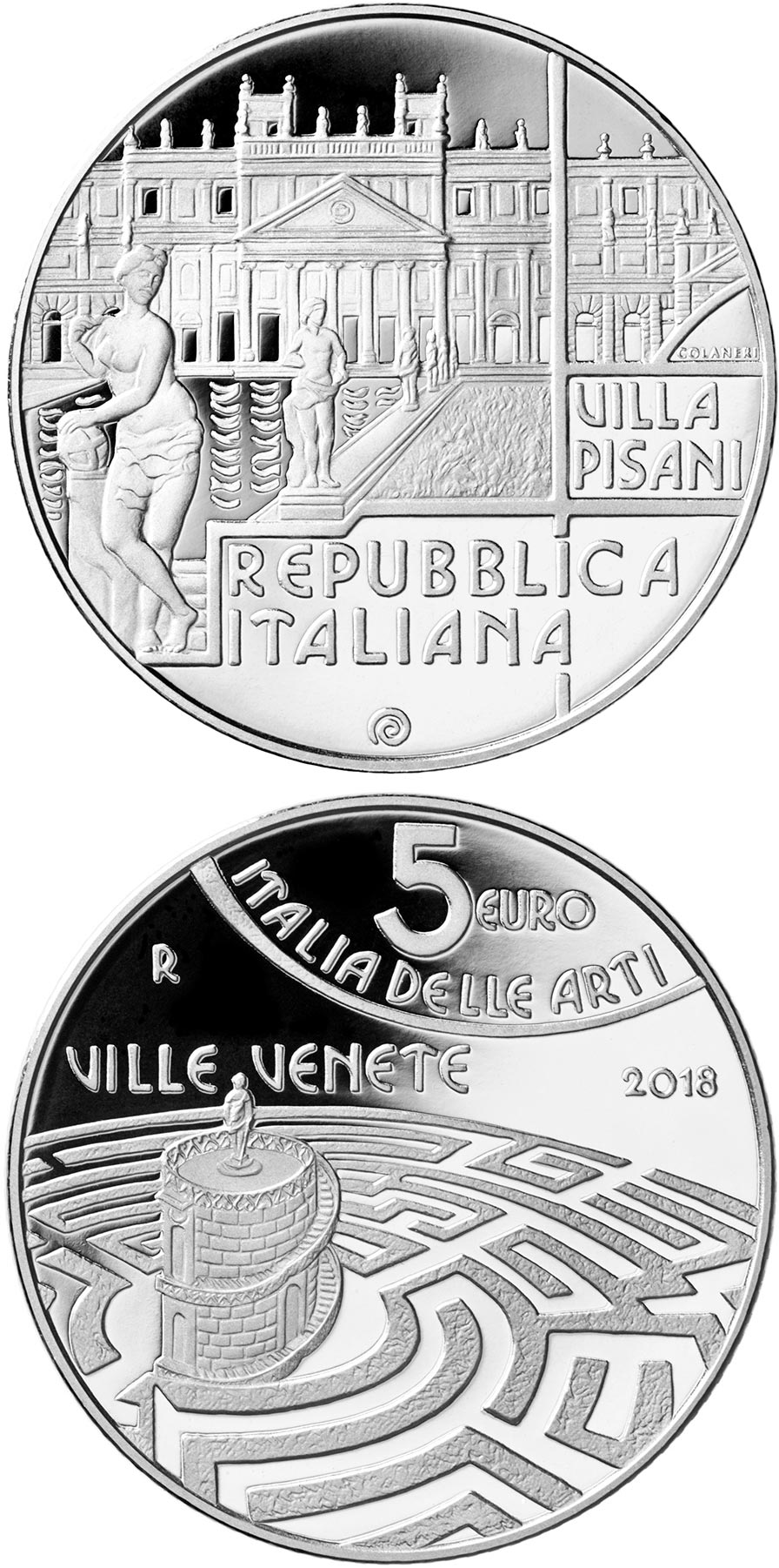 Image of 5 euro coin - The Venetian Villas – Veneto | Italy 2018