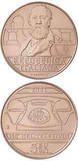 5 euro coin 150th Anniversary of the invention of the telephone by Antonio Meucci | Italy 2021