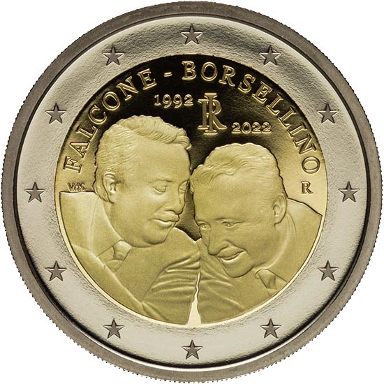 Image of 2 euro coin - 30th Anniversary of Death of Judges Giovanni Falcone and Paolo Borsellino | Italy 2022