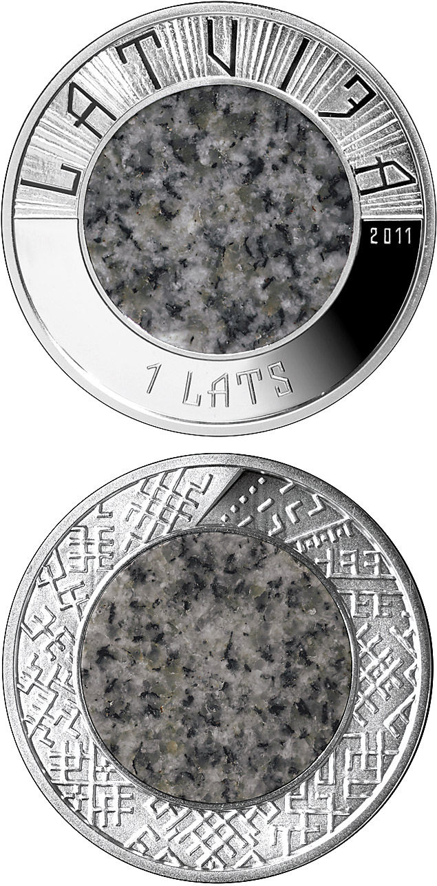 Image of 1 lats coin - Stone coin | Latvia 2011.  The Silver coin is of Proof quality.