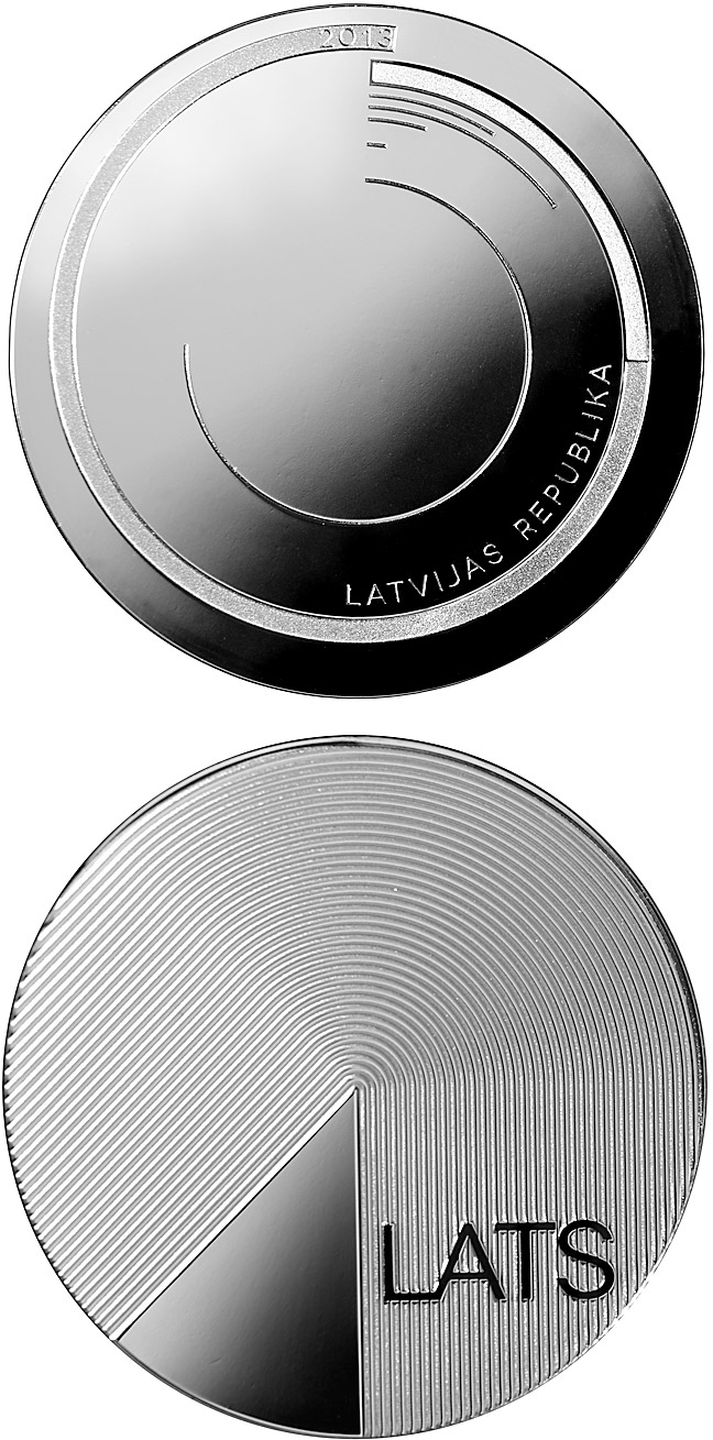 Image of 1 lats coin - 365 | Latvia 2013.  The Silver coin is of Proof quality.