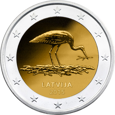 Image of 2 euro coin - Stork | Latvia 2015