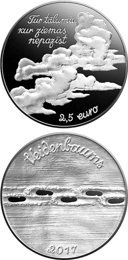Image of 2.5 euro coin - Eduards Veidenbaums | Latvia 2017.  The Silver coin is of Proof quality.