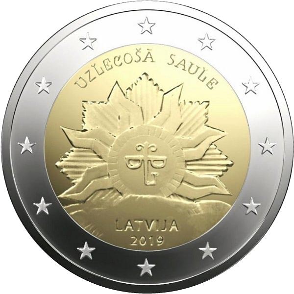 Image of 2 euro coin - The Rising Sun | Latvia 2019