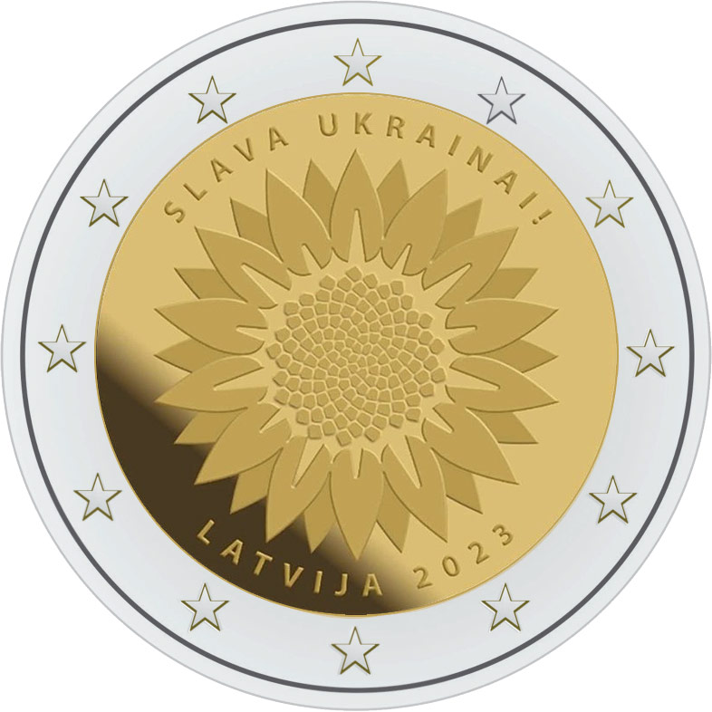 Image of 2 euro coin - Slava Ukrainai! | Latvia 2023