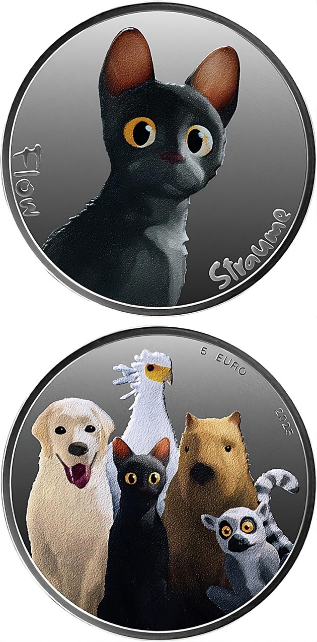 Image of 5 euro coin - Flow | Latvia 2025. The Silver coin is of Proof quality. Image of 5 euro coin - Flow | Latvia 2025. The Silver coin is of Proof quality.