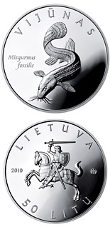 50 litas coin European weather loach  | Lithuania 2010